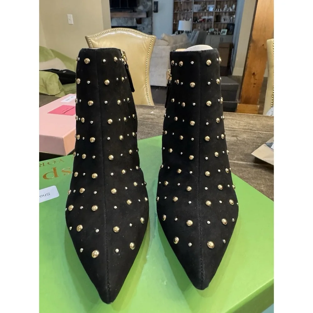 Kate Spade New York BLACK KID SUEDE Women's Starr Ankle Boots Size 7‎ Studded